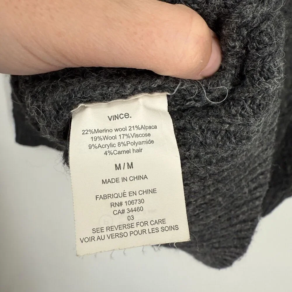 Vince Sweater Gray Cable Knit Wool Alpaca Pullover Cabincore Fisherman Womens M - Picture 8 of 11